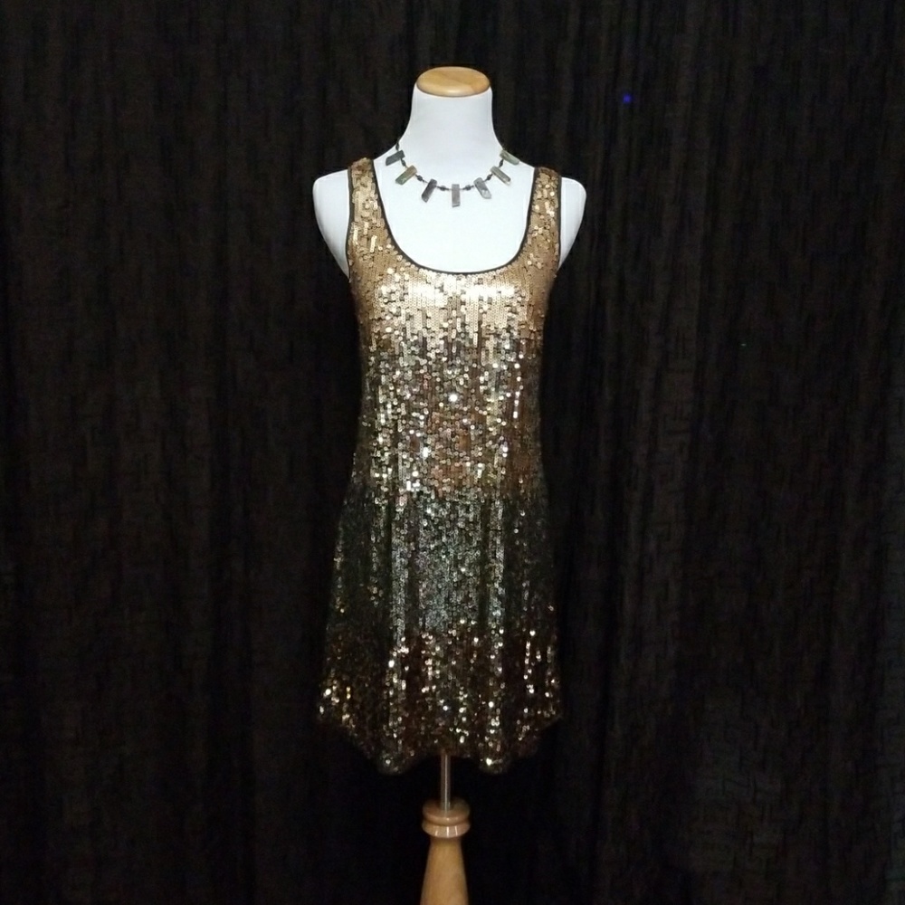 Gold / Bronze Ombré Sequin Mini Tank Dress Express